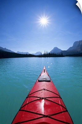 Kayaking on Bow Lake in the Canadian Rockies, Alberta, Canada