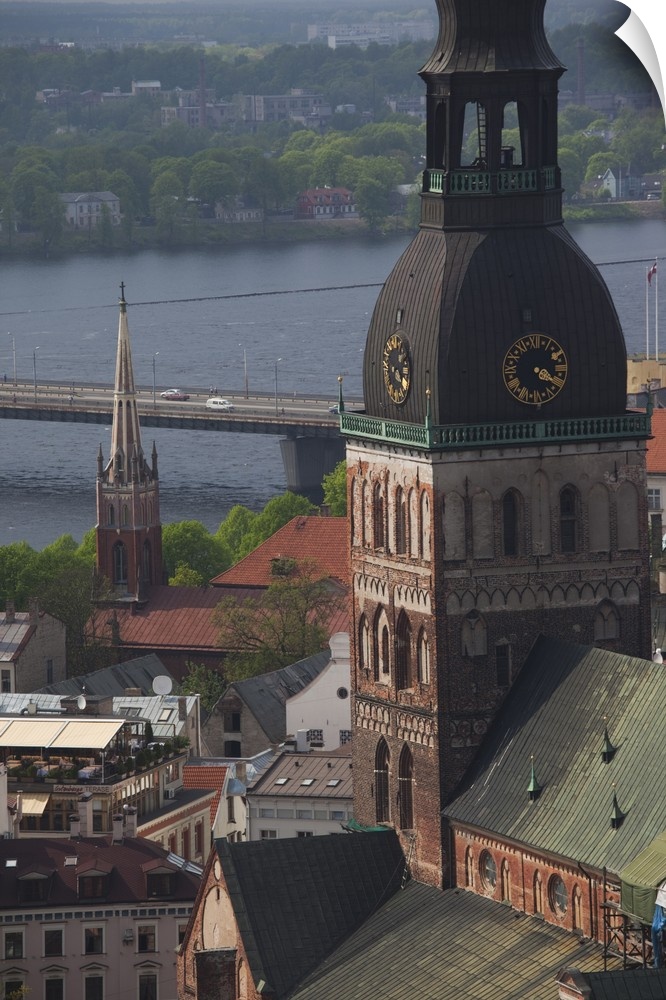 Latvia, Riga, Old Riga, Vecriga, elevated view of Dome Cathedral from St. Peter's Lutheran Church balcony