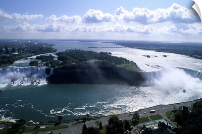 Looking back at the USA horseshoe falls in Niagara Falls Ontario Canada