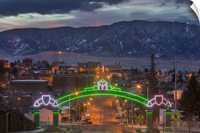 Looking down Park Street from Montana Tech campus at dawn in Butte, Montana