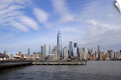Looking Towards J Owen Grundy Park With One World Trade Center And Manhattan Buildings