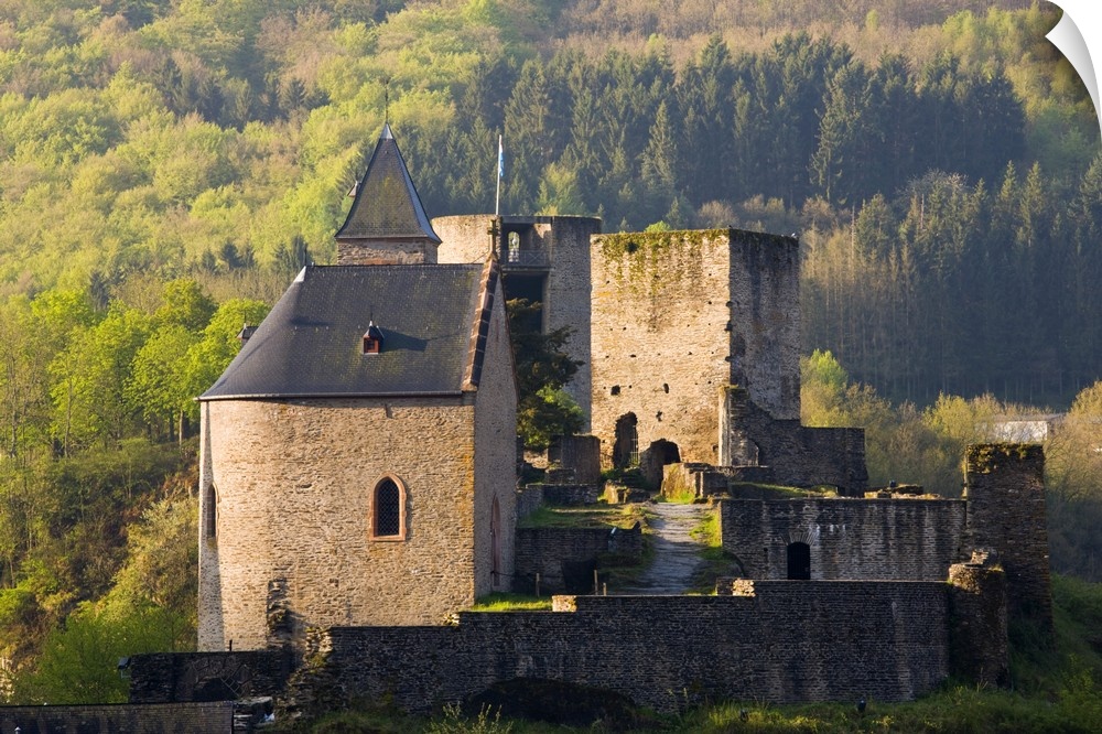 LUXEMBOURG, Sure River Valley. Esch-sur-Sure, Castle Ruins (b. 927 AD).