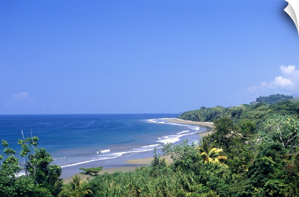 Marino Ballena National Park, Costa Rica. Overview of the coastline with rainforest and beach.