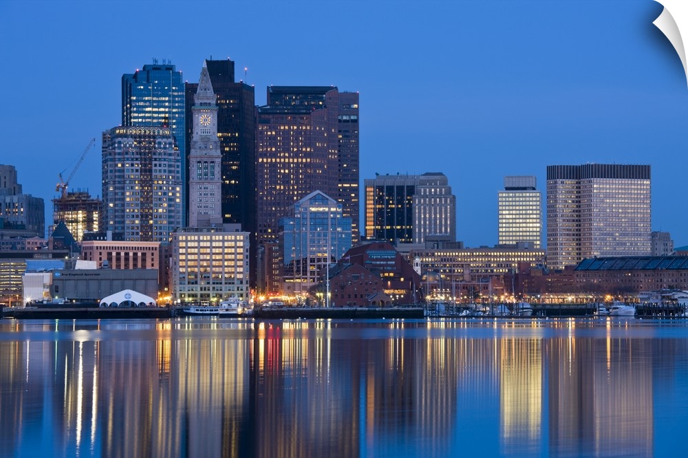 USA, Massachusetts, Boston. Financial District from East Boston, dawn.