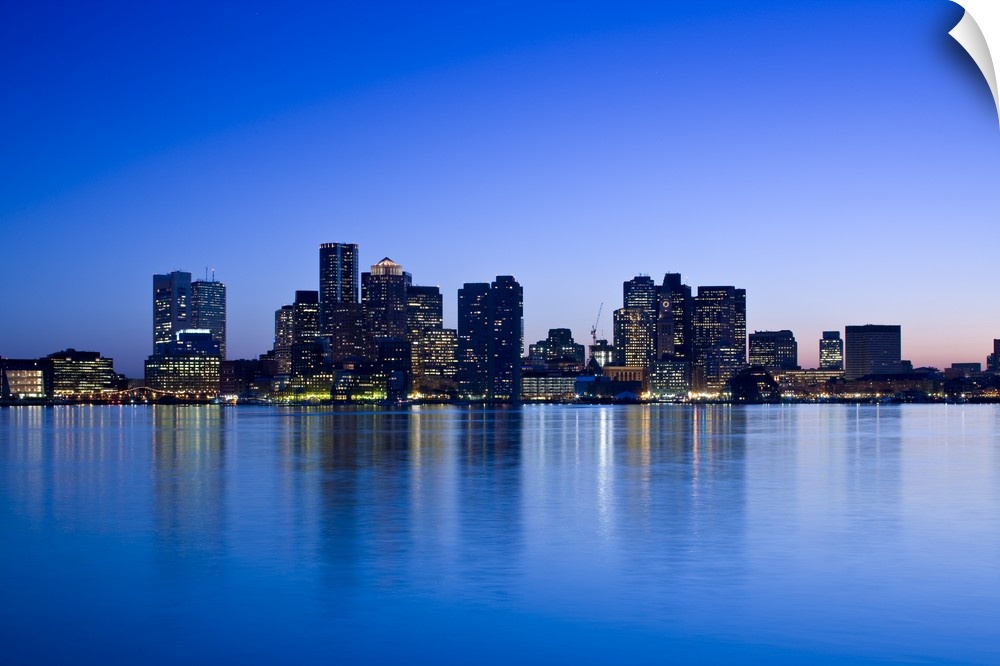 USA, Massachusetts, Boston. Financial District from East Boston, dusk.