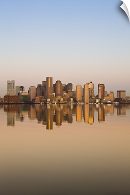 Massachusetts, Boston. Financial District from Logan Airport, East Boston, dawn