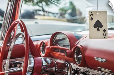 Massachusetts, Cape Ann, Gloucester, Antique Car Interior And Ace Of Spades Card
