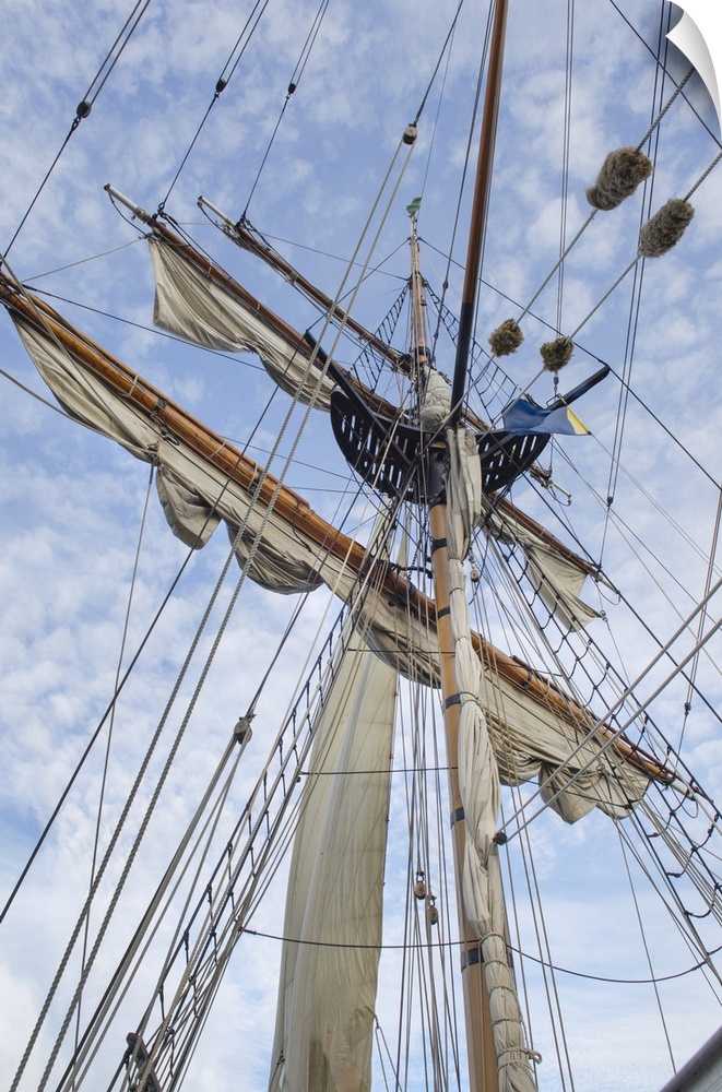 Mast rigging and sails of Hawaiian Chieftain, a Square Topsail Ketch. Owned and operated by the Grays Harbor Historical Se...