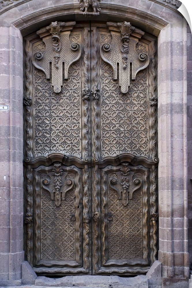 Mexico, San Miguel de Allende. Carved wooden set of doors.