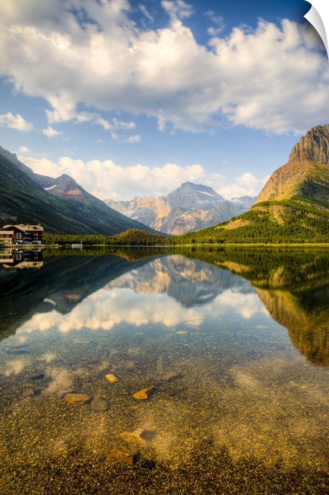 MT, Glacier National Park, Many Glacier, Swiftcurrent Lake, with Many Glacier hotel and Grinnell Point