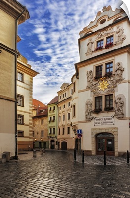 Narrow Wet Cobblestone Streets In Old Town In Prague, Czech Republic