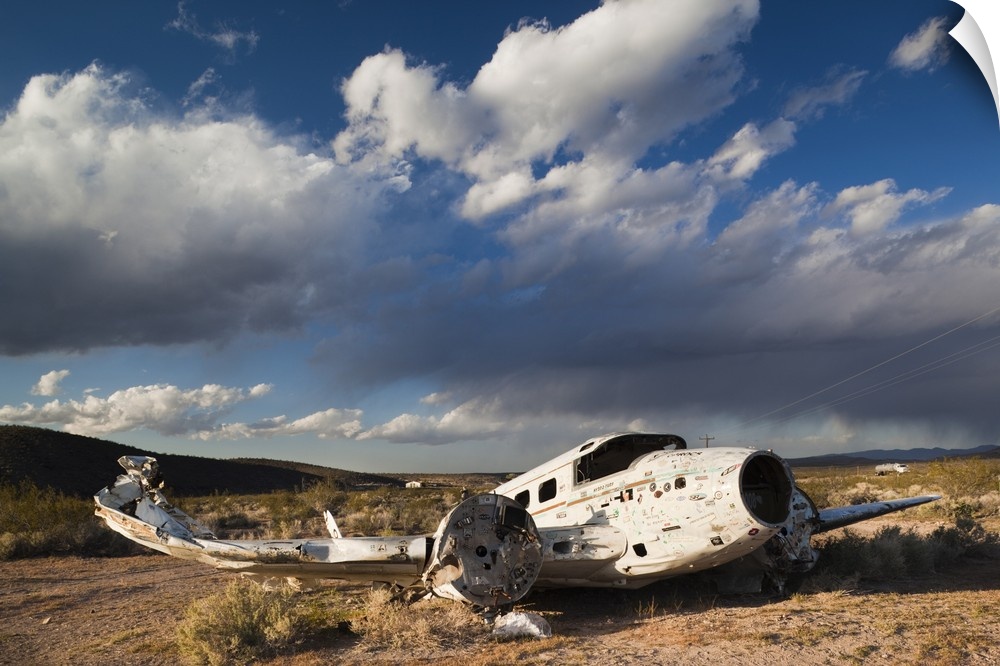 USA, Nevada, Great Basin, Beatty, abandoned small airplane by Angels Ladies Brothel
