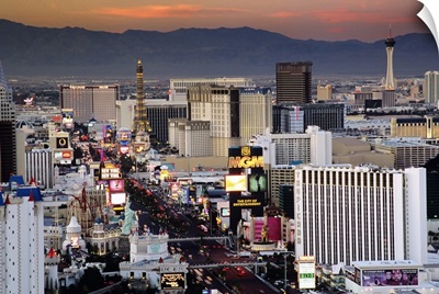 Nevada, Las Vegas. Overview of city at sunset
