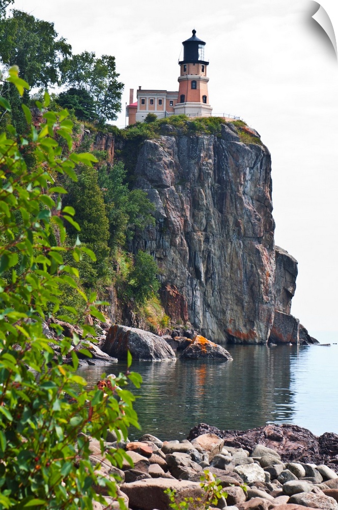 North America, USA, Minnesota, North Shore, Lake Superior, Split Rock Lighthouse Station, View of Lighthouse from dock and...