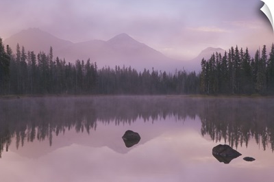Oregon, Willamette National Forest. Foggy sunrise on Scott Lake