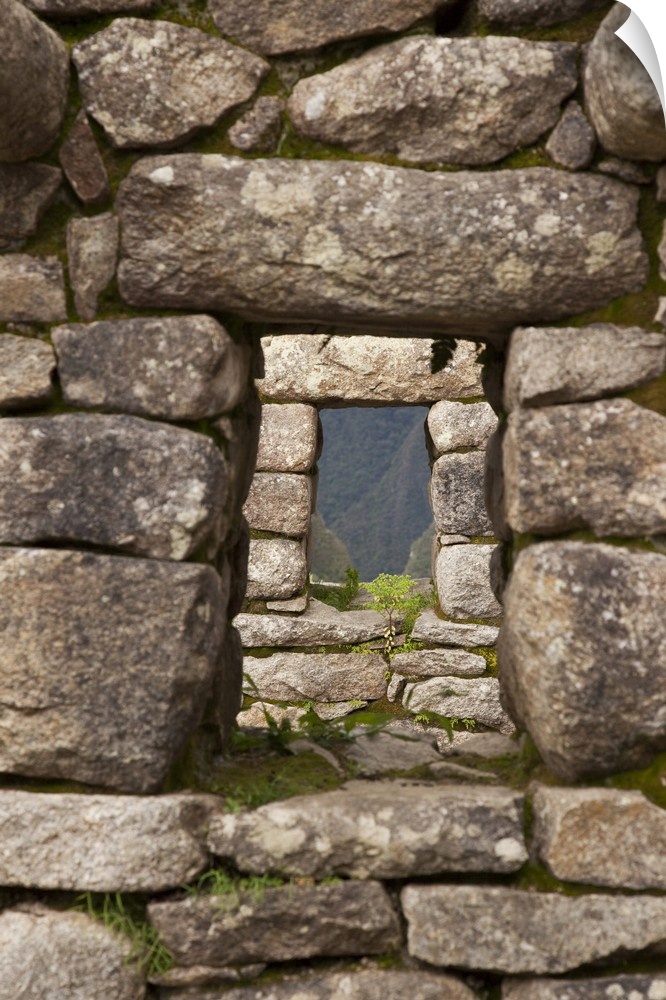 South America, Peru, Machu Picchu. Aligned windows in stone house ruins. (UNESCO World Heritage Site)