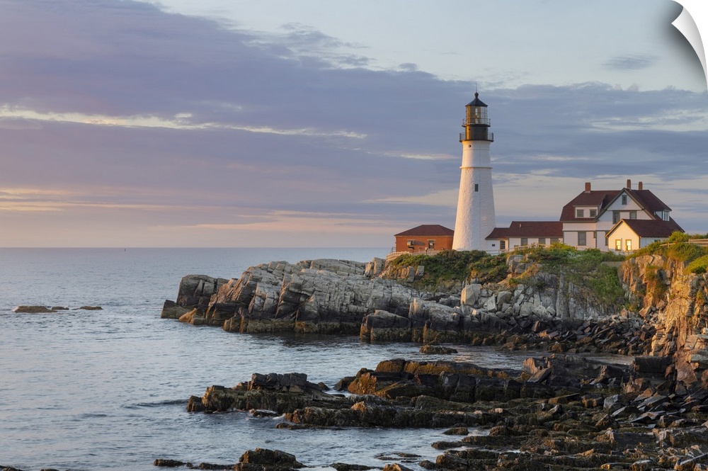 Portland Head Lighthouse in sunrise light in Portland, Maine, USA.