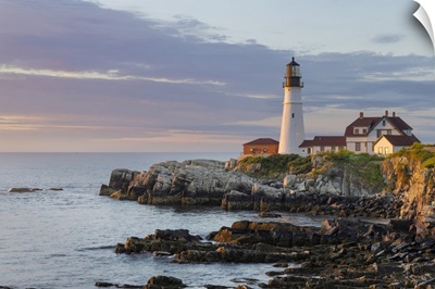 Portland Head Lighthouse In Sunrise Light In Portland, Maine, USA