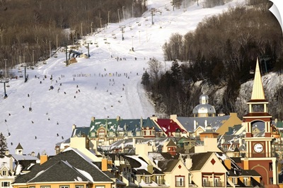 Quebec, The Laurentians, Mont Tremblant Ski Village, Village at Sunset