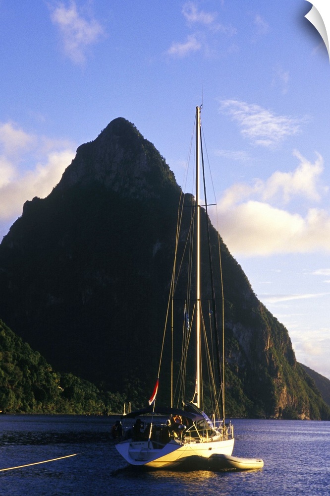 Sailboat in front of Petit Piton, Souffriere, St Lucia, Caribbean
