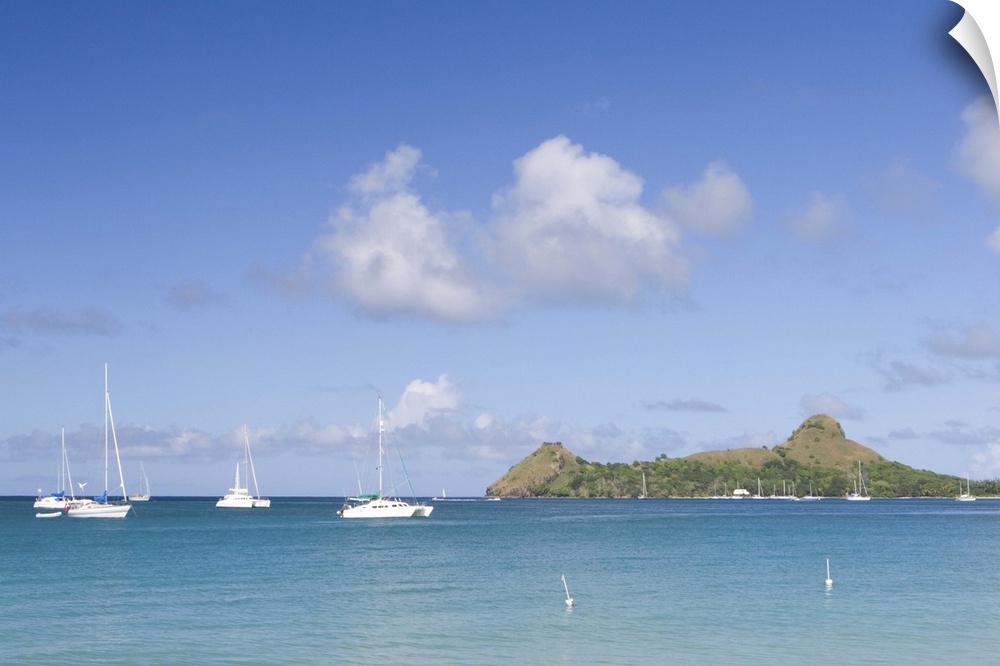 Sailboats anchored off of Reduit beach on the island of St. Lucia in the southern Caribbean.