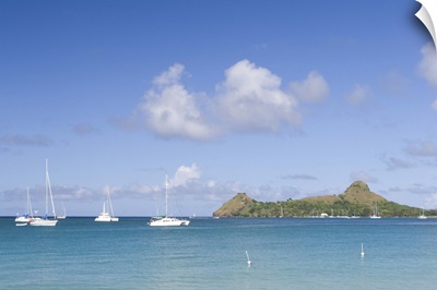 Sailboats anchored off of Reduit beach on the island of St. Lucia, Caribbean