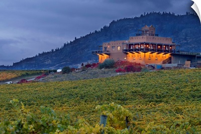 Storm over vineyards and winery of Burrowing Owl Winery, BC, Canada