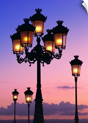 Street lamps just after sunset, San Juan, Puerto Rico
