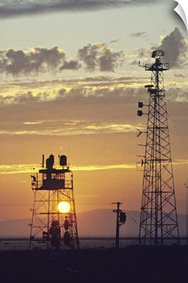 Telecommunications antenna at sunset