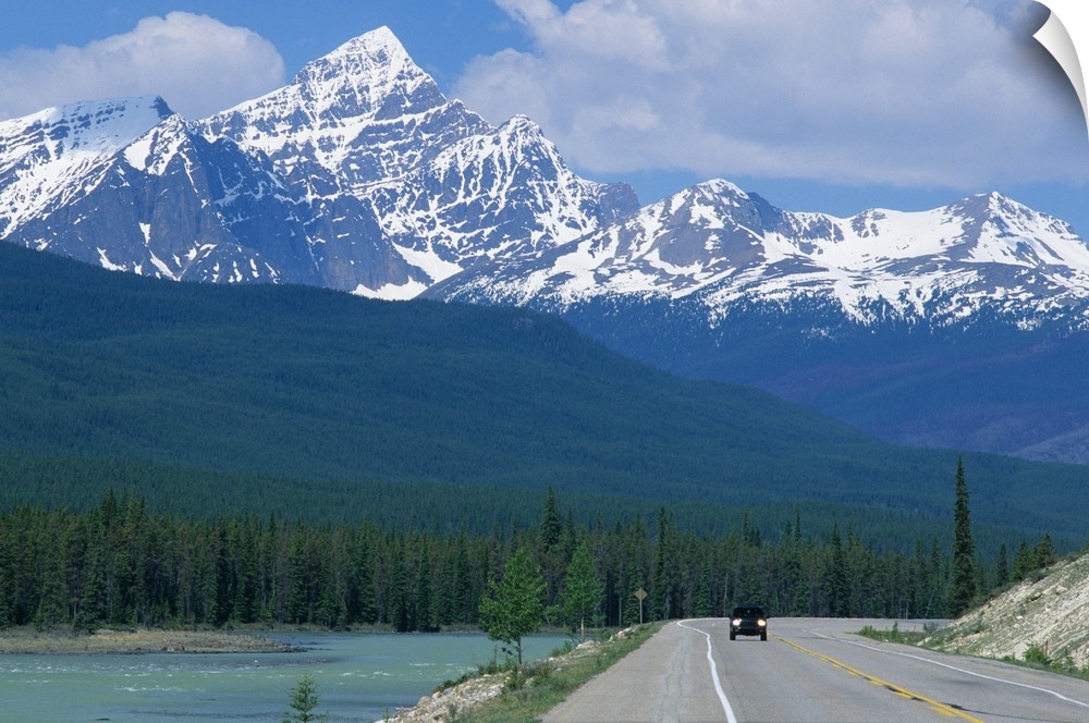 The Canadian Rockies in Banff, Canada...canadian rockies, mountains, snowcapped, ice, snow, banff, canada, highway, river,...