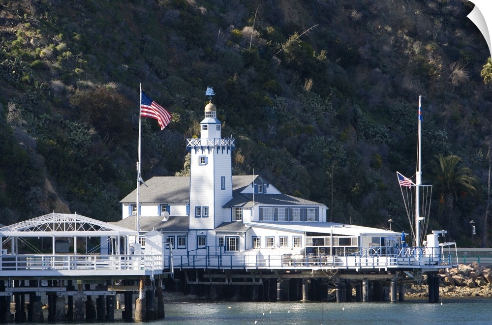 The Catalina Yacht Club in Avalon Harbor on Catalina Island, California, USA.