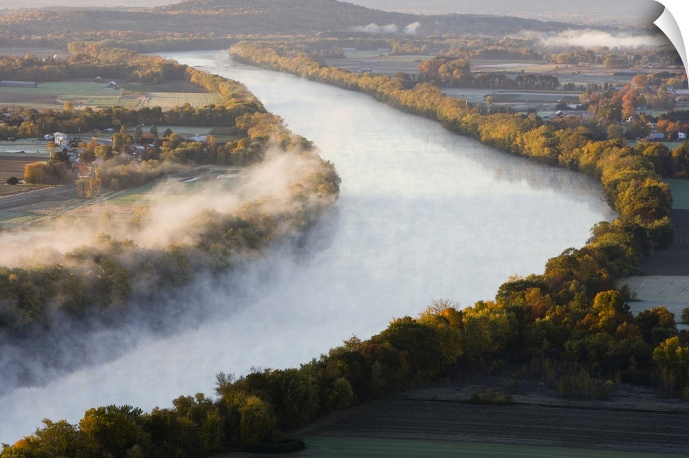 The Connecticut River at dawn as seen from South Sugarloaf Mountain in the Sugarloaf Mountain State Reservation in Deerfie...