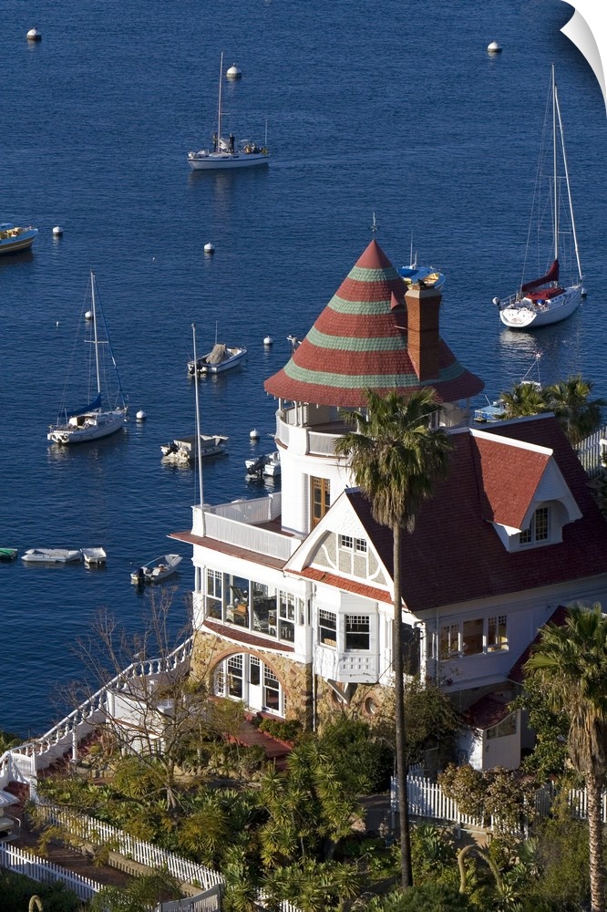 The Holly Hill House overlooking Avalon Harbor on Catalina Island, California, USA.