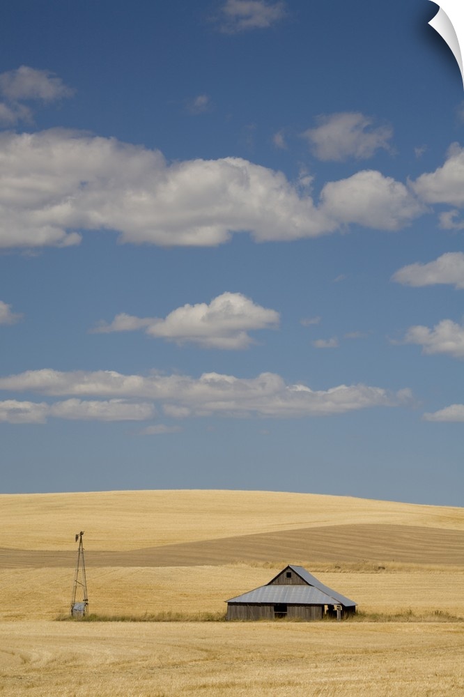 ID, The Palouse, Old barn, farmland, and clouds