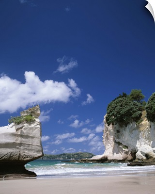 The sand beach at Catherdral Cove, North Island of New Zealand