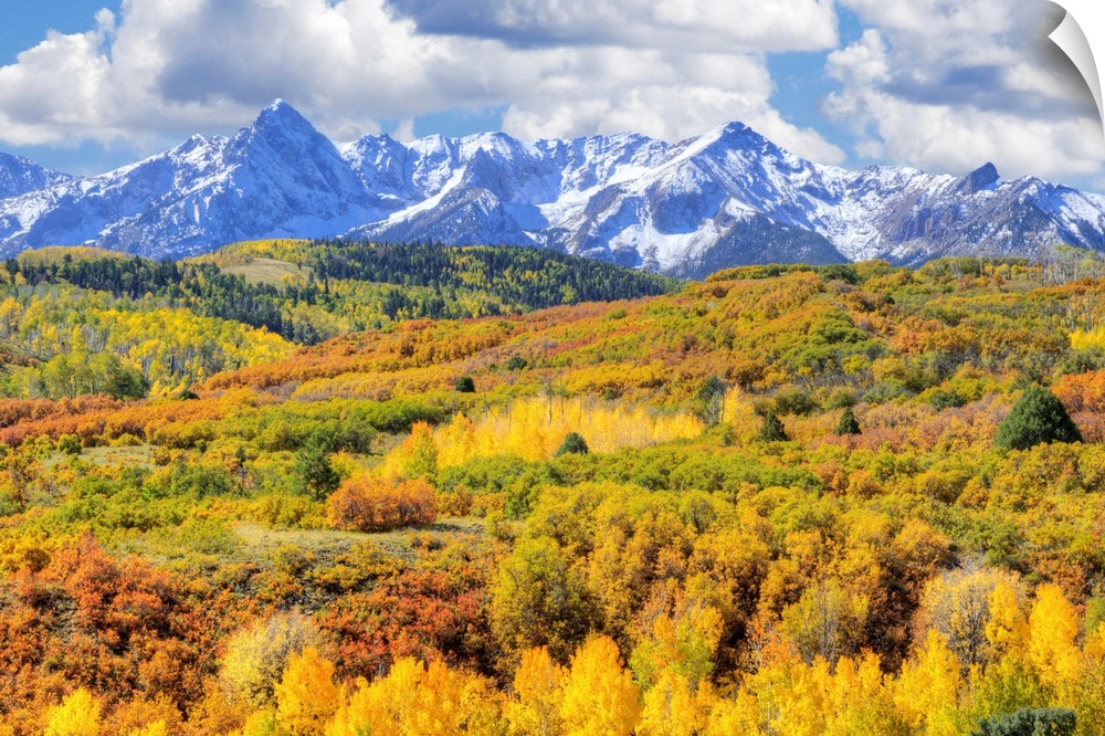 USA, Colorado, San Juan Mountains. Mountain and valley landscape in autumn.
