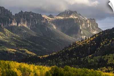USA, Colorado, Uncompahgre National Forest, Rainstorm Over Pinnacle Ridge In Autumn