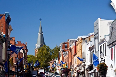 USA, Maryland, Annapolis, Main Street Buildings And St. Anne's Church