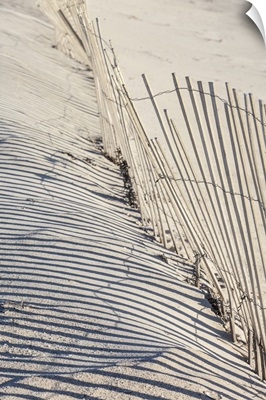 USA, Massachusetts, Nantucket Island, Madaket, Madaket Beach, Sand Fence And Shadows