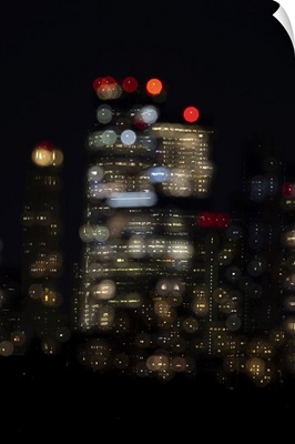 USA, New York, New York City Skyline At Night Double Exposure