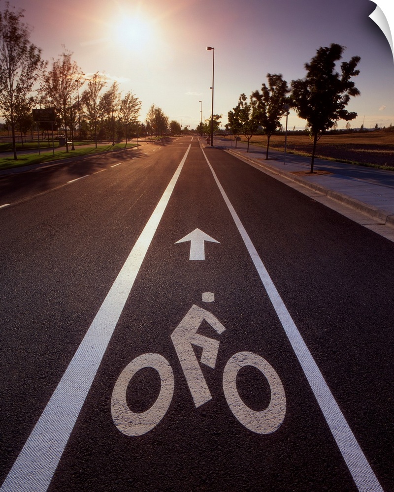 USA, Oregon, Portland. Bike rider sign on street.