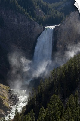USA, Wyoming, Shadows And Mist At Lower Yellowstone Falls, Yellowstone National Park