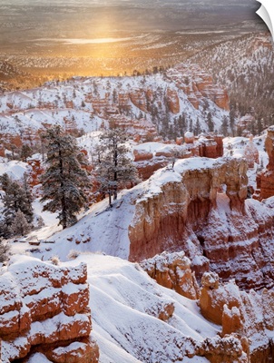 Utah, Bryce Canyon National Park, Sunrise from Sunrise Point after fresh snowfall