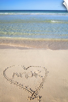Vieques, Puerto Rico, A heart in the sand of a beach with the word 'amor' inside