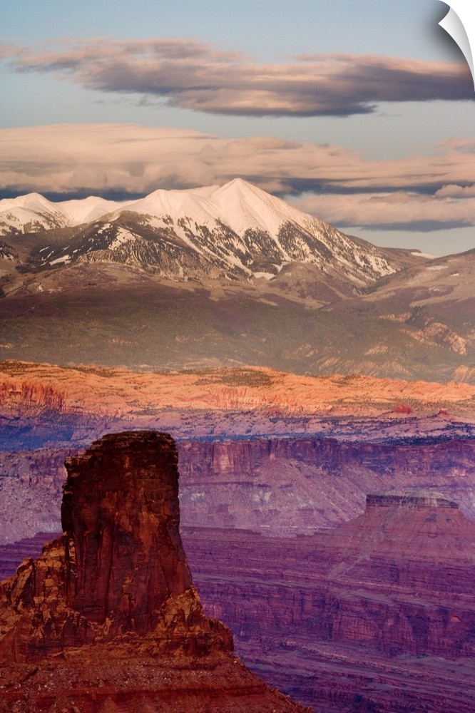 USA, Utah, Dead Horse Point State Park. View of La Sal Mountains at sunset.