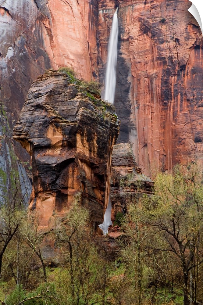 Waterfall thunders down near the Temple of Sinawava in Zion National Park in Utah.
