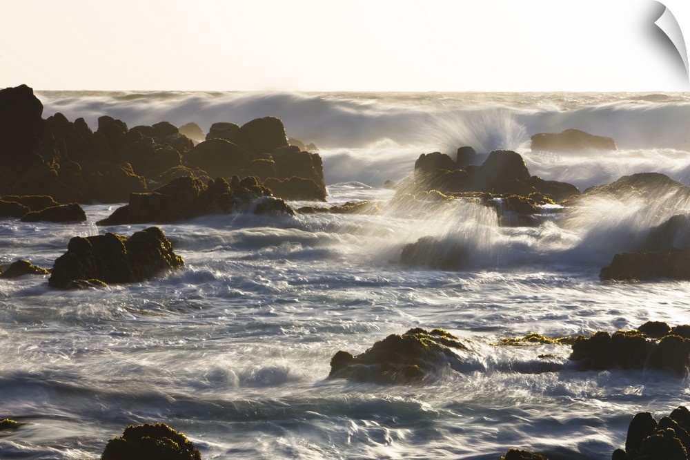 Waves crashing on the rocky California coast near Monterey, California.