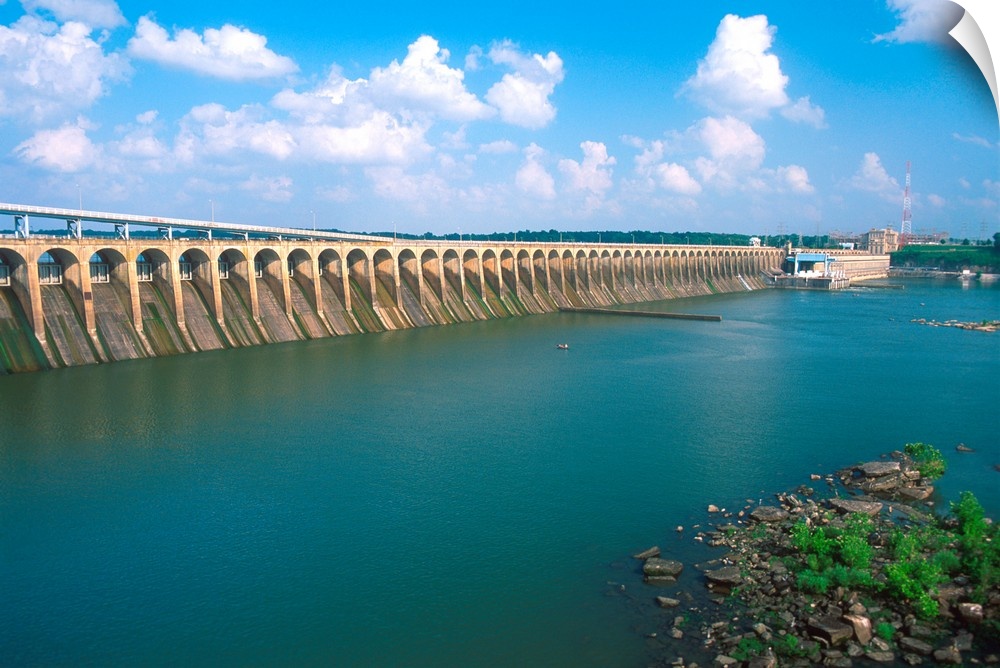 Wilson Dam near Mussel Shoals, Alabama operated by the Tennessee Valley Authority. The dam generates electricity and forms...