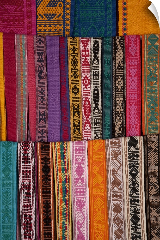 North America, Mexico, Oaxaca Province, Oaxaca, woven belts on display at market.