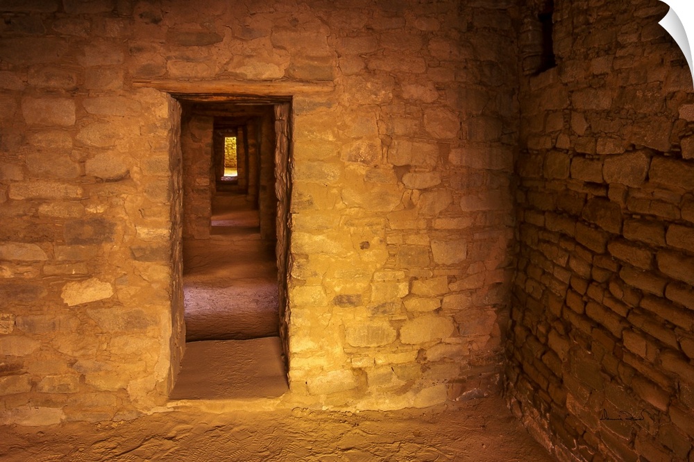 Doorways through chambers leading to the outdoors at Aztec Ruins National Monument, New Mexico, USA.